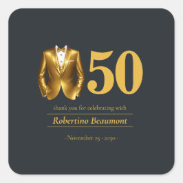 Men's Elegant Tuxedo Gold Black 50th Birthday Quadratischer Aufkleber