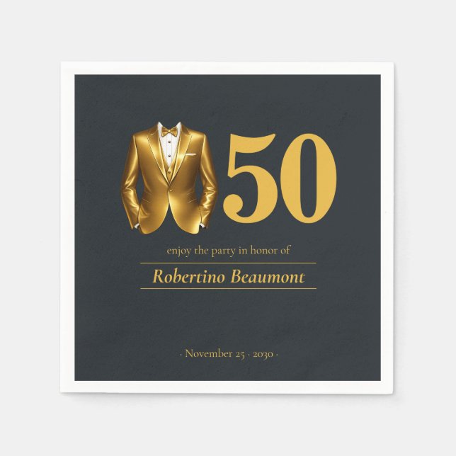 Men's Elegant Tuxedo Gold Black 50th Birthday Serviette (Vorderseite)