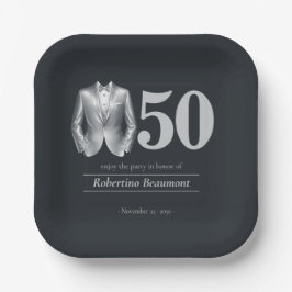 Men's Elegant Tuxedo Silver Black 50th Birthday Pappteller