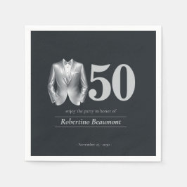 Men's Elegant Tuxedo Silver Black 50th Birthday Serviette