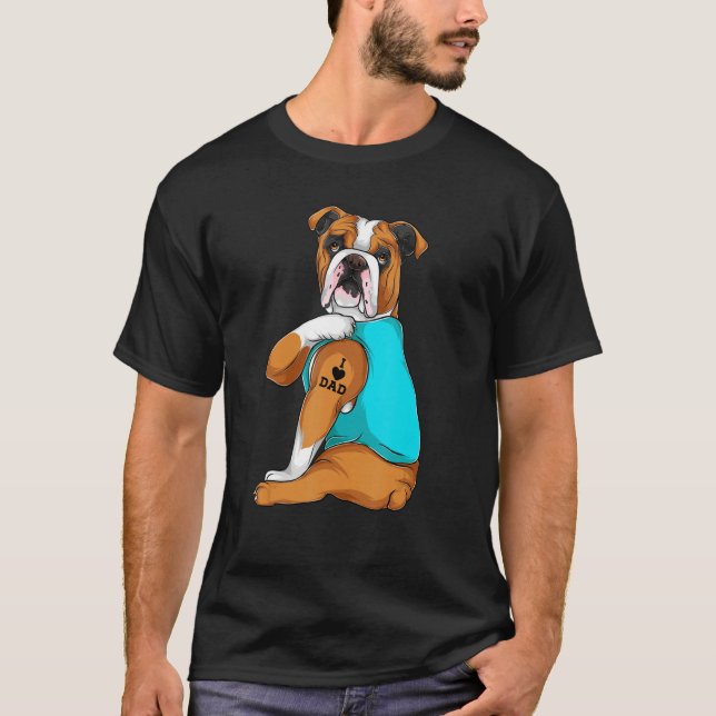 Mens English Bulldog I Love Dad Tattoo Apparel Dog T-Shirt (Vorderseite)