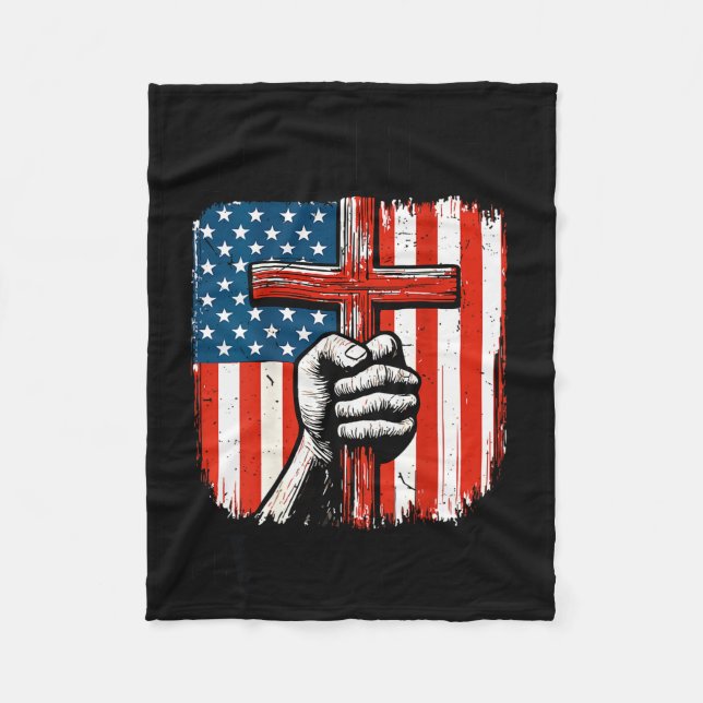 Mens Faith Over Fear Christian Patriotic American  Fleecedecke (Vorderseite)