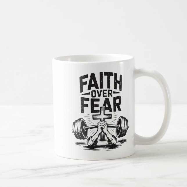 Men's Faith Over Fear Christian Workout Gym Jesus  Kaffeetasse (Rechts)