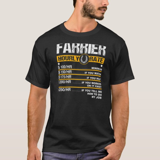 Mens Farrier Stundenrate Horseshoe Hoof Trimming E T-Shirt (Vorderseite)