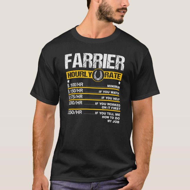 Mens Farrier Stundenrate Horseshoe Hoof Trimming E T-Shirt (Vorderseite)