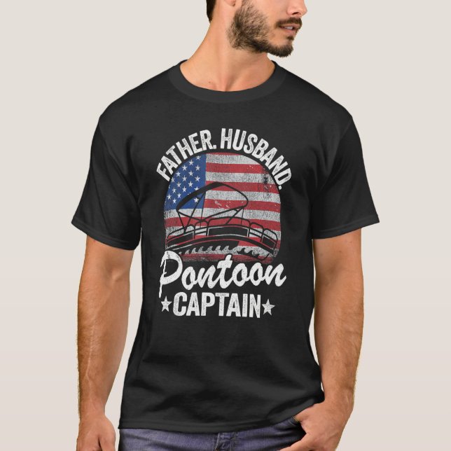 Mens Father Husband Pontoon Captain Vater American T-Shirt (Vorderseite)