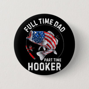 Mens Fischen amerikanische Flagge Vintag Vollzeit Button