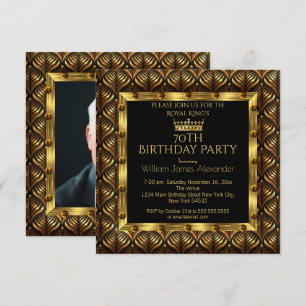 Mens Foto 70. Geburtstagsparty Crown Gold Art Deco Einladung