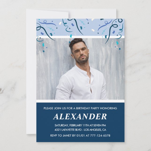 Mens Foto Navy Blue Einladungen zum 59. Geburtstag (Vorderseite)