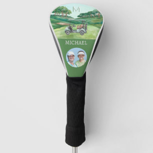 Men's Foto Watercolor Golfplatz Monogram Name Golf Headcover