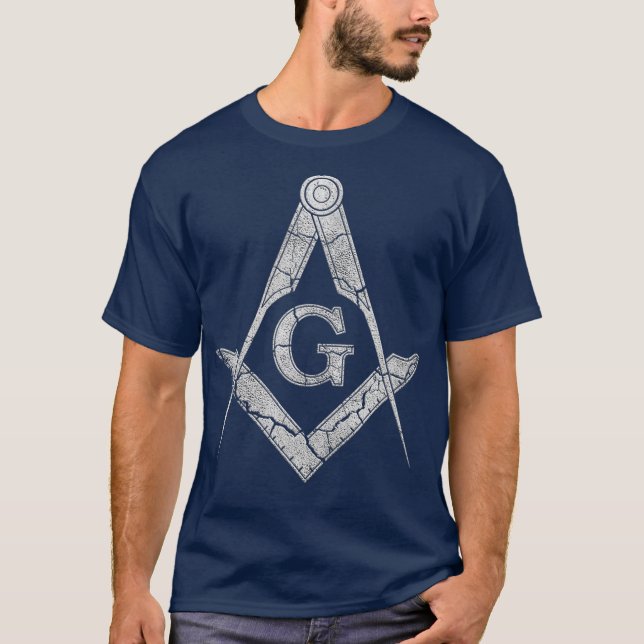 Mens Freemason Square und Compass Stone Style T-Shirt (Vorderseite)