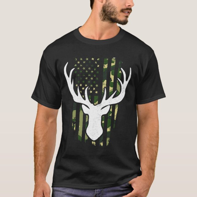 Mens Funny American Flag Whitetail Elch Jagd App T-Shirt (Vorderseite)