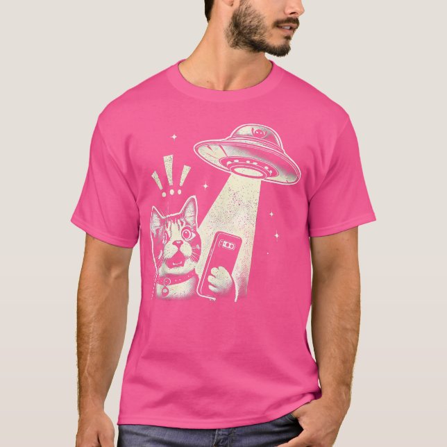 Mens Funny Cat Alien Ufo Begegnung Sci-Fi T-Shirt (Vorderseite)