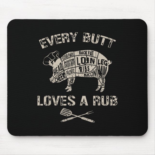 Mens Funny Hintern Lieben Rub Fleisch Grillen Rauc Mousepad (Vorne)