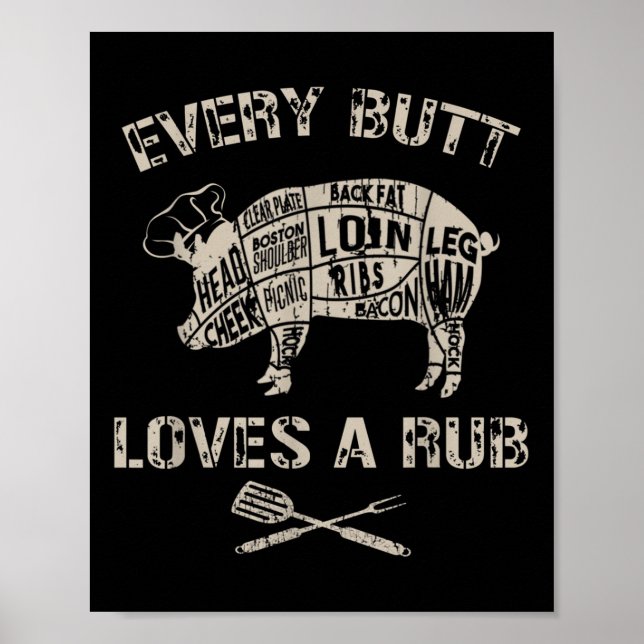 Mens Funny Hintern Lieben Rub Fleisch Grillen Rauc Poster (Vorne)