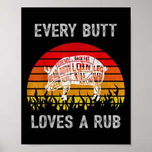 Mens Funny Hintern Lieben Rub Fleisch Grillen Rauc Poster
