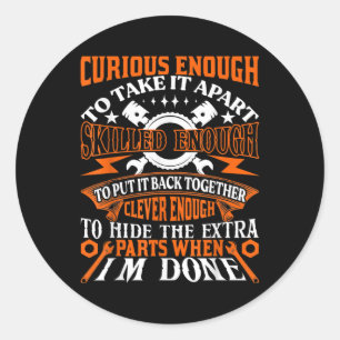 Mens Funny Mechanic Neugieriger Geschickter Clever Runder Aufkleber