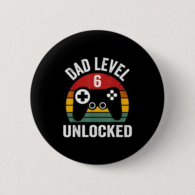 Mens Funny New Dad Shirt Dad Level 6 Unlocked For  Button (Vorderseite)