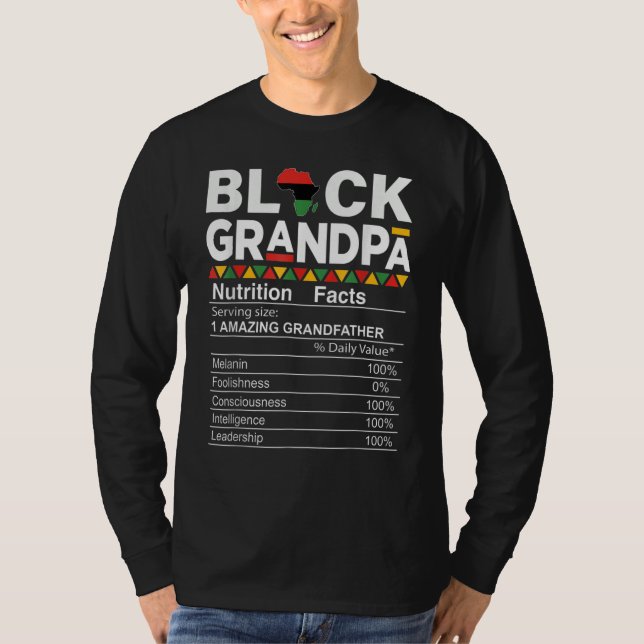 Mens Funny Proud Black Grandpa Nutrition Facts Afr T-Shirt (Vorderseite)