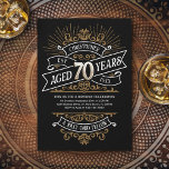 Mens Funny Whiskey 70. Geburtstag Einladung<br><div class="desc">Feiern Sie die großen 7-0 mit Stil und Spaß mit diesem Vintagen Whiskey Label-inspiriert Geburtstagsdesign. Die Typografie in Schwarz, Gold und Weiß ist verziert und elegant und verleiht ihr ein klassisches Retro-Vintages Ambiente. Ideal für den Mann (oder die Frau!) in Ihrem Leben, der ihre Lieben, Spirituosen, Bourbon und andere alkoholische...</div>