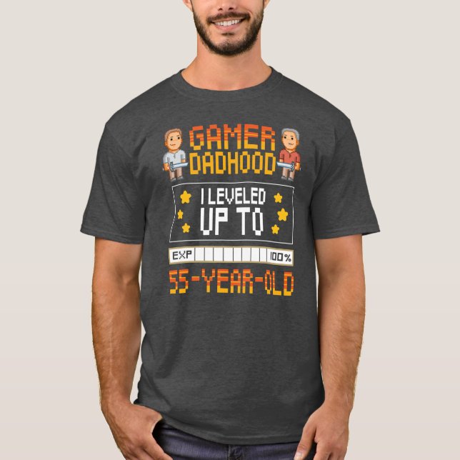 Mens Gamer Dadhood Leveled Up To 55 Year Old 55th T-Shirt (Vorderseite)