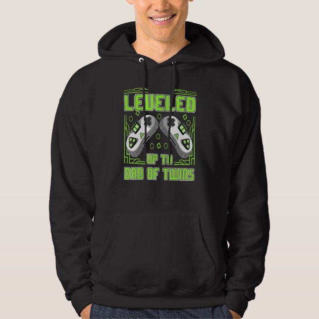 Mens Gaming Leveled Up To Dad Of Twins Video Gamer Hoodie (Vorderseite)