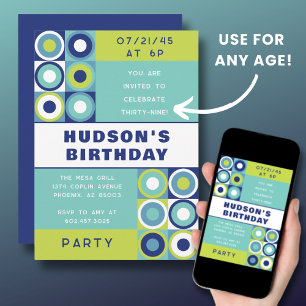 Mens Geburtstag Moderne Retro jedes Alter fett bla Einladung