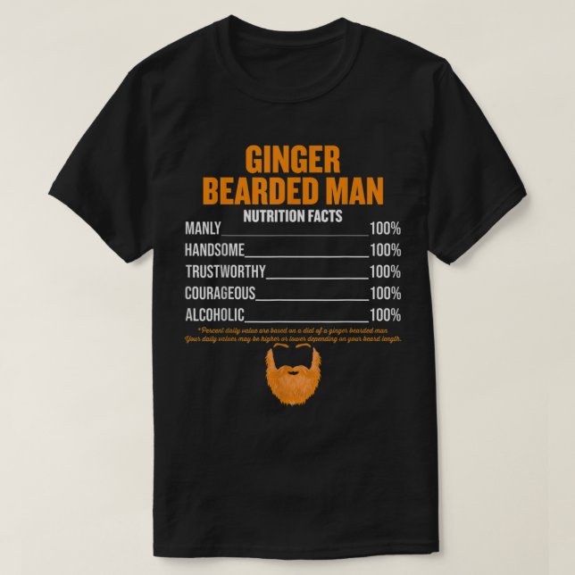 Mens Ginger Bearded man Nutrition Fakten Rothead T-Shirt (Design vorne)