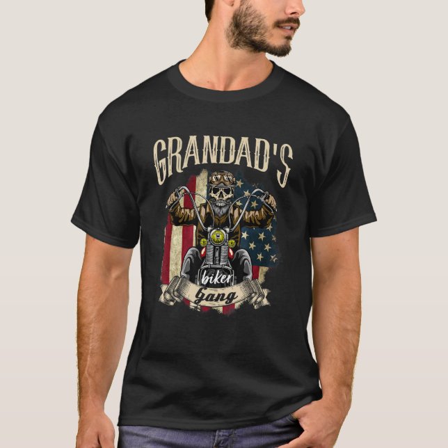 Mens Grandad Biker Gang Flag Grandad Rides Bike T-Shirt (Vorderseite)