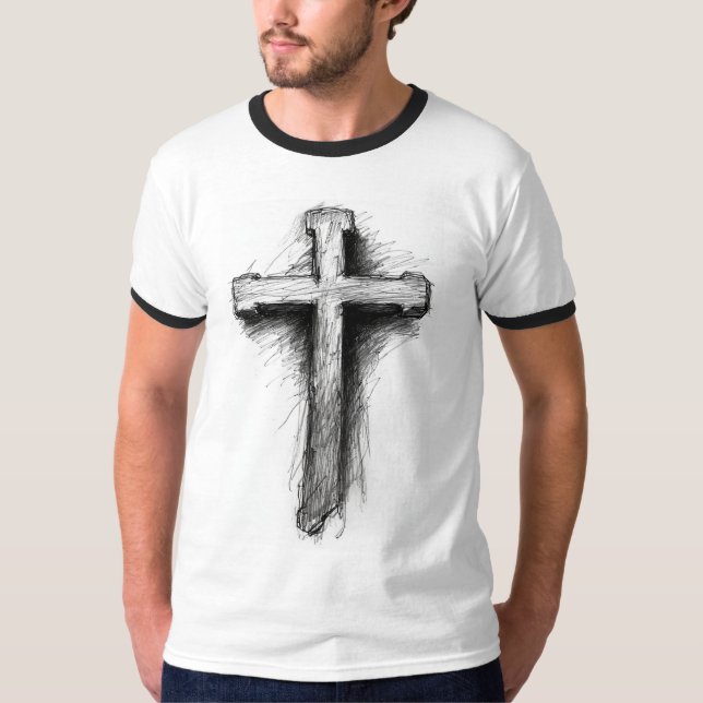 Men's Graphic Christian Cross Ringer Tee (Vorderseite)