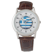 Men's Greece Flag Classic Brown Leather Watch