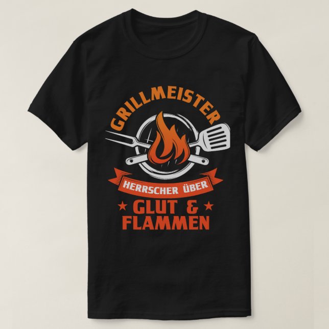 Mens Grillmeister Ruler über das Glow Flames Grill T-Shirt (Design vorne)