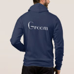 Mens Groom Hoodie<br><div class="desc">American Apparel Soft Zip Hoodie für den Bräutigam zum Entspannen in, in marineblau dargestellt und hat Groom Text auf der Rückseite. Passen Sie dieses Objekt an oder kaufen Sie, wie es ist.</div>