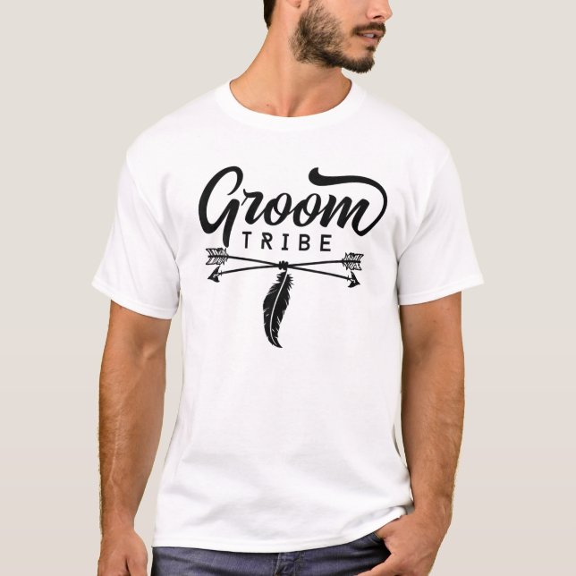 Mens Groom Stamm Matching Niedlich Arrow Wedding E T-Shirt (Vorderseite)