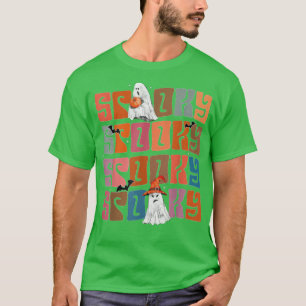 Mens Groovy Spooky Vibes Vintag Floral Ghost Hipp T-Shirt