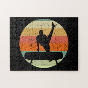 Mens Gymnastics Male on Pommel Horse Sunset Puzzle