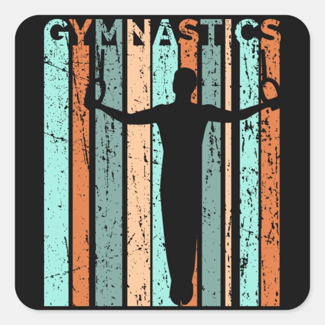 Mens Gymnastics Retro Distressed Birthday Kids Quadratischer Aufkleber (Vorderseite)