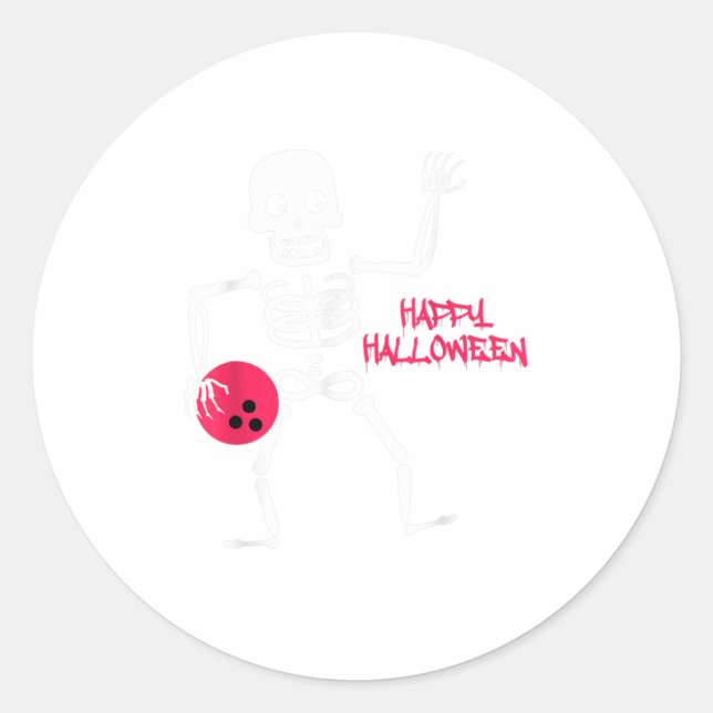 Mens Halloween Bowling Beängstigend Skeleton Ghost Runder Aufkleber (Vorderseite)