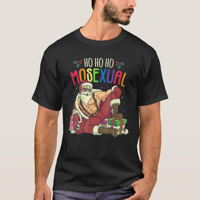 Mens Ho Ho Mosexual Gay Santa LGBT T-Shirt (Vorderseite)