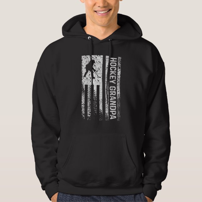 Mens Hockey Opa beklagte Amerikanische Flagge Hoodie (Vorderseite)