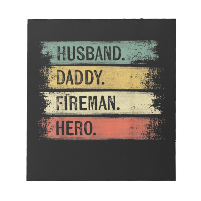 Mens Husband Daddy Fireman Hero Feuerwehrmann Notizblock (Vorderseite)