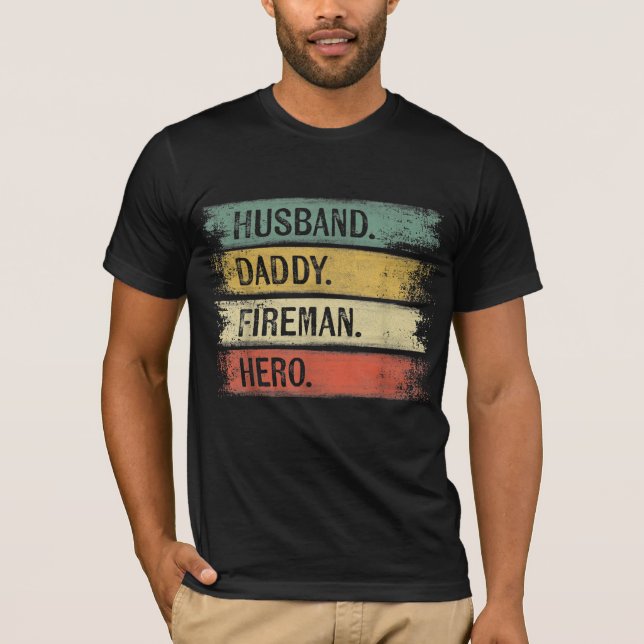 Mens Husband Daddy Fireman Hero Feuerwehrmann T-Shirt (Vorderseite)
