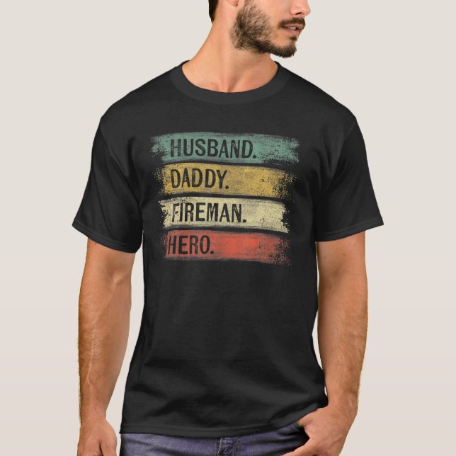 Mens Husband Daddy Fireman Hero Feuerwehrmann Vate T-Shirt (Vorderseite)