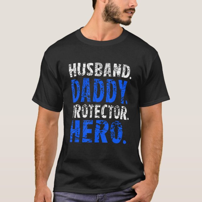Mens Husband Daddy Protector Hero Happy Fathers Da T-Shirt (Vorderseite)