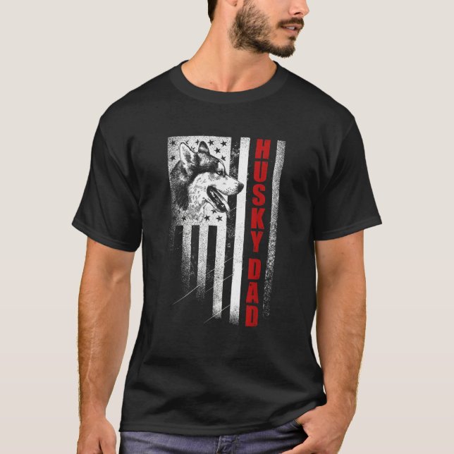 Mens Husky   Siberian Husky Dad American Flag Dog T-Shirt (Vorderseite)