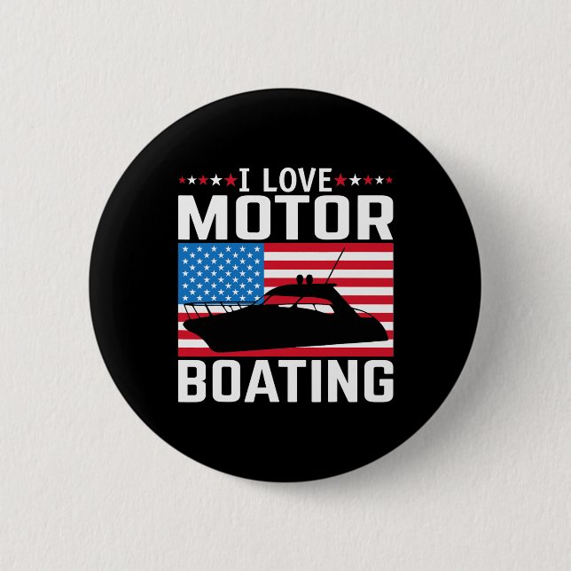 Mens I Liebe Motorbootmotor Motorbootfahren T-Shir Button (Vorderseite)