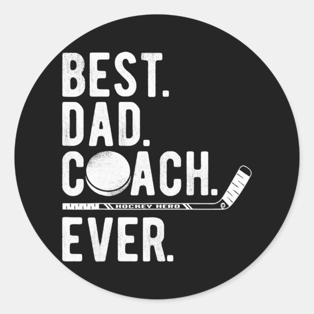 Mens Ice Hockey Bester Vater Coach je Daddy Runder Aufkleber (Vorderseite)