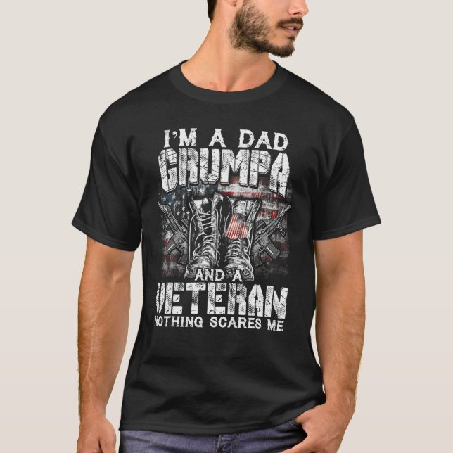 Mens I'm A Dad Grumpa Veteran Nothing Scares Me Pr T-Shirt (Vorderseite)