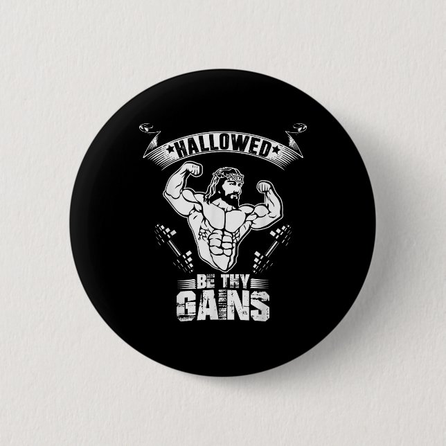 Mens Jesus Bodybuilding T Shirt - Funny Jesus Weig Button (Vorderseite)