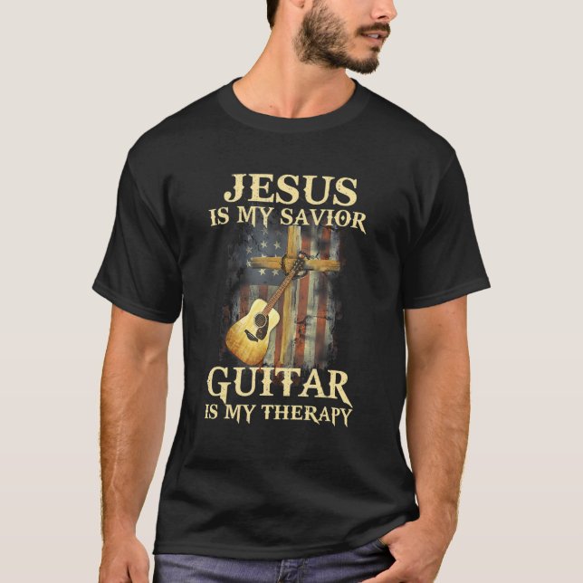 Mens Jesus ist meine Retter Gitarre ist meine Ther T-Shirt (Vorderseite)